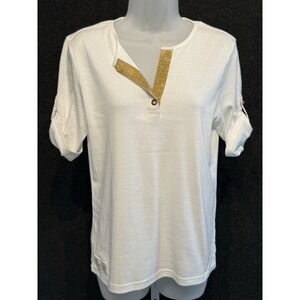 Lauren Ralph Lauren Shirt White Short Sleeve W/ Button Loop Henley Size M NWT